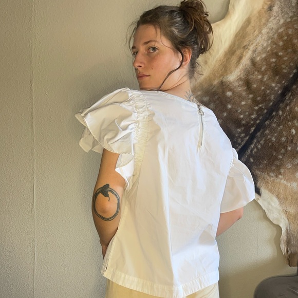 Moelleux white flutter sleeve blouse - Picture 4 of 8